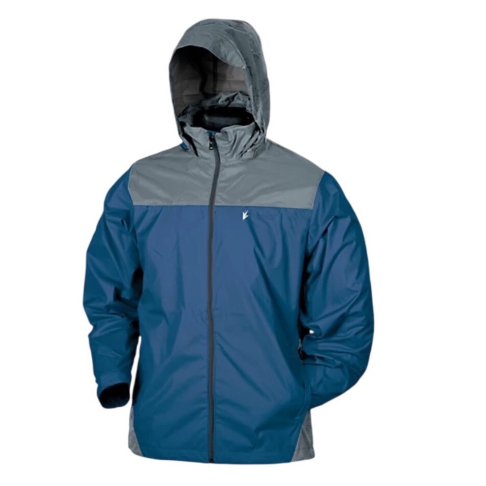 Frogg Toggs Mens Rain Jacket Blue Grey Full Zip Hooded Windbreaker Size M/L